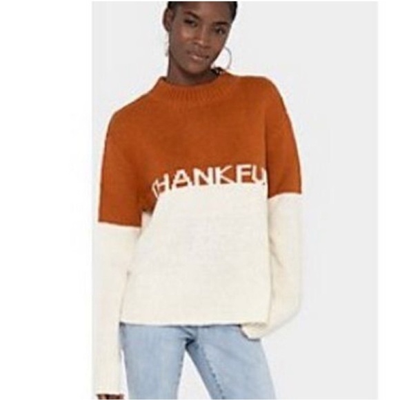 Peace Love WORLD Thankful Women's Sweater Brown And Cream size Oversize Large - Picture 1 of 14